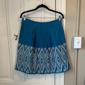 Blue and White Embroidered Patterned Women's Skirt